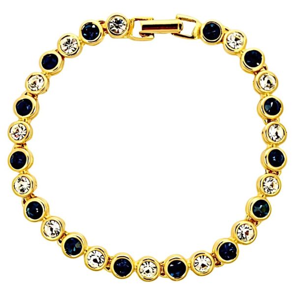 Gold Plated Blue and Clear Crystal Bracelet circa 1980s